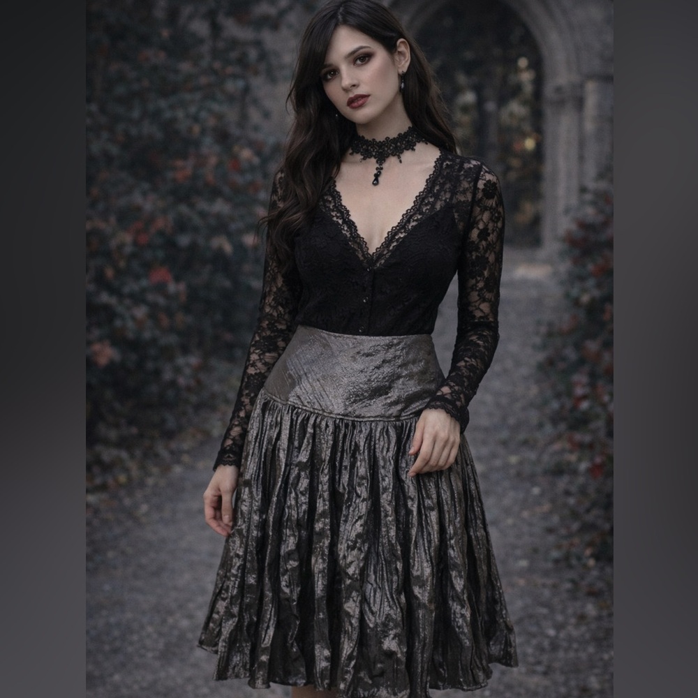 Handmade Dark Silver A-Line Swing Skirt Sz 4 Punk Rave Goth